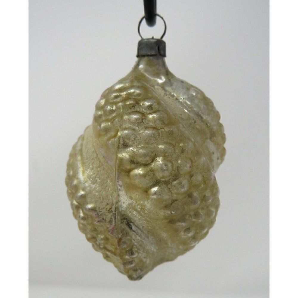 🌲  2.5" VTG MERCURY Glass FIGURAL Christmas Ornament~Gold